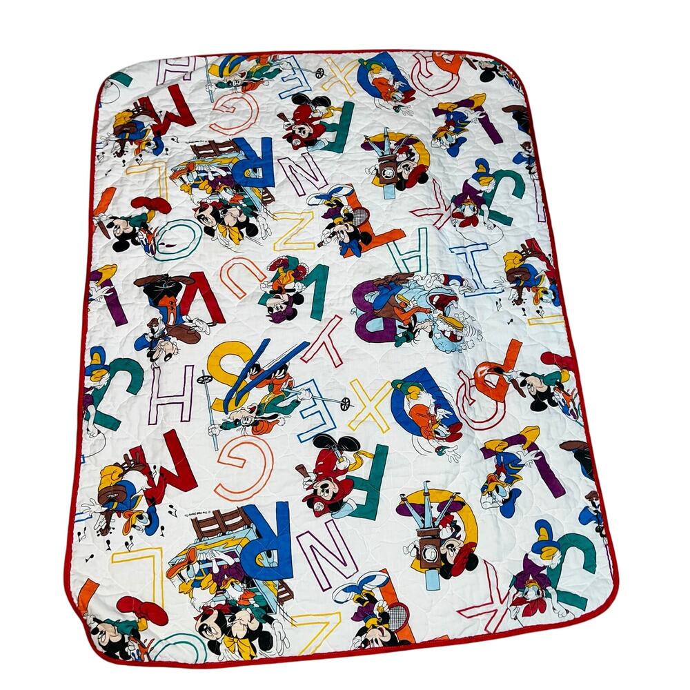 Vintage Disney Quilted ABC colorful baby blanket Mickey, Daisy, Donald 54"x41"